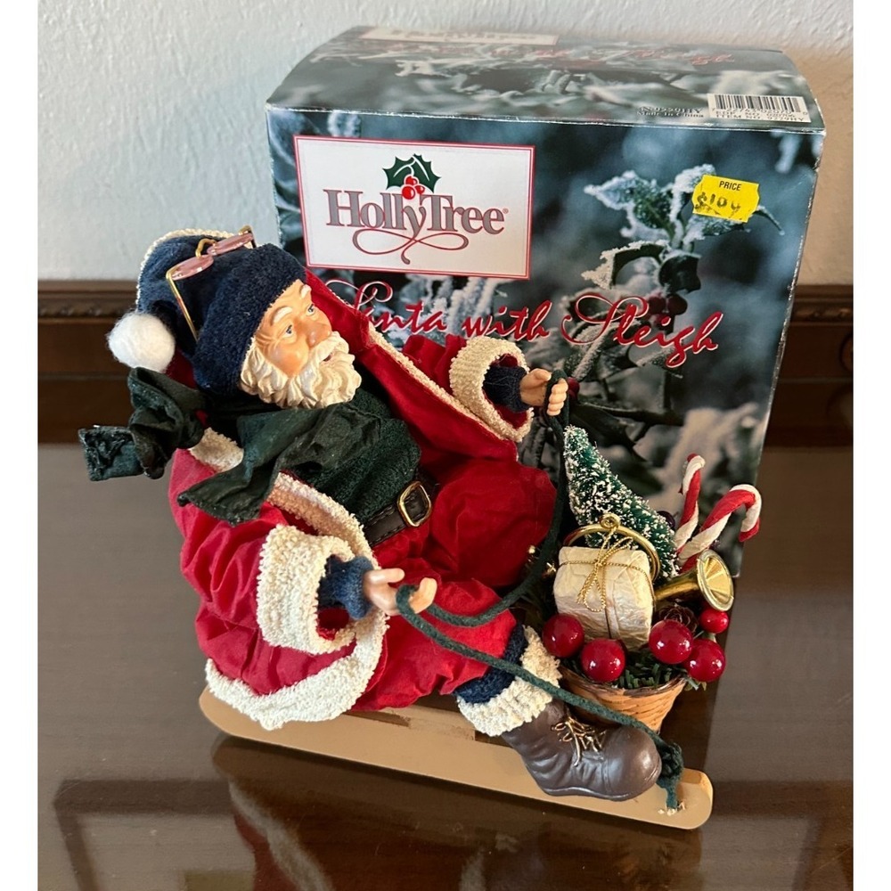 HollyTree Santa with Sleigh 8'' x‎ 8'' Figurine #9229HY NOS Vintage